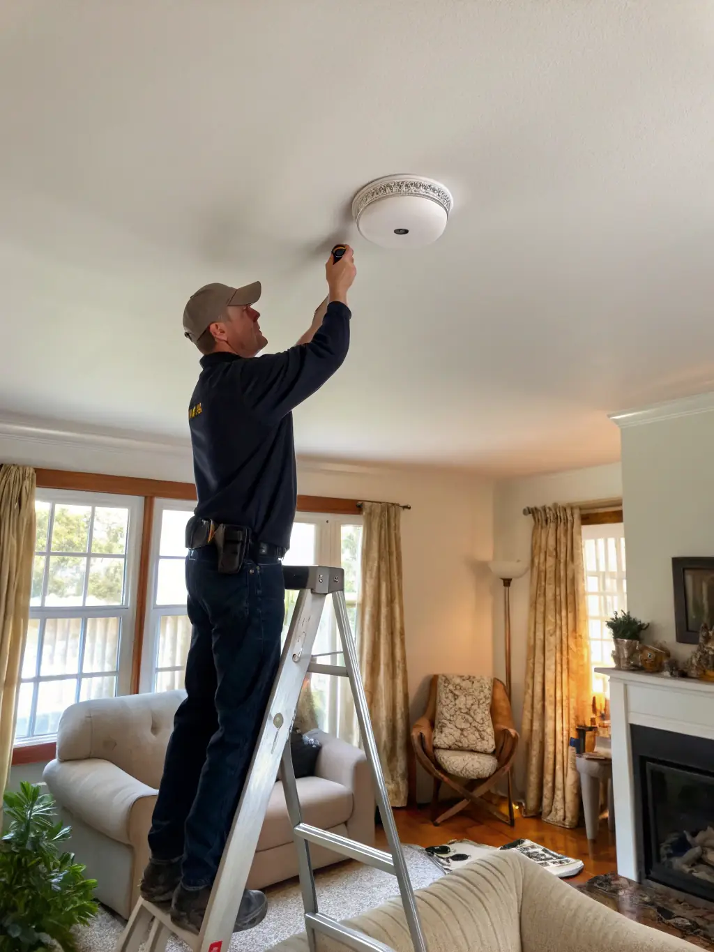 A residential smoke detector and carbon monoxide detector installation, highlighting safety and compliance.