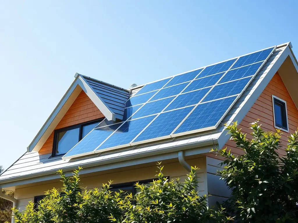 A modern house with solar panels installed on the roof, highlighting S&A Electrical Group's solar energy system services.